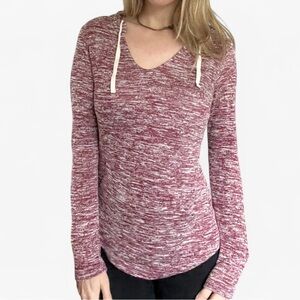 Women's Maroon and White Hoodie Top with Pocket Size Medium